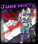  2019 anthro clothed clothing disney english_text female fully_clothed fur grey_body grey_fur holding_gun holding_object holding_weapon judy_hopps lagomorph leporid mammal rabbit solo text weapon yelnatsdraws zootopia 