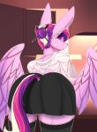  absurd_res anthro bottomwear breasts chapaevv clothing digital_media_(artwork) equid feathered_wings feathers female first_person_view friendship_is_magic hair hi_res horn legwear looking_at_viewer mammal my_little_pony open_mouth princess_cadance_(mlp) shirt skirt solo stockings topwear winged_unicorn wings 