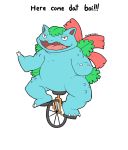  :d commentary creature english_commentary english_text full_body gen_1_pokemon happy no_humans open_mouth pokemon pokemon_(creature) red_eyes riding signature simple_background smile solo thegreyzen unicycle venusaur white_background 