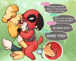  5:4 animal_crossing anthro anthro_on_anthro bodily_fluids canid canine canis cherry_(animal_crossing) clothed clothing domestic_dog duo english_text female female/female fighting_over_boy fingering fingering_partner french_kissing genital_fluids genitals hate_sex hi_res isabelle_(animal_crossing) kissing making_out mammal nintendo pussy pussy_juice text tourmalice vaginal vaginal_fingering video_games 