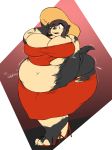  anthro belly_grab big_breasts breasts canid canine clothing female hi_res huge_breasts mammal obese obese_female overweight overweight_female robertge solo surprise transformation wardrobe_malfunction weight_gain 