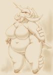  anthro anthrofied armor beard big_breasts blush breasts claws curvy_figure facial_hair featureless_breasts featureless_crotch female headgear helmet hi_res huge_breasts monochrome mustache nintendo obese overweight pok&eacute;mon pok&eacute;mon_(species) samurott selamics1 sepia slightly_chubby solo video_games voluptuous wide_hips 