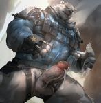  2020 anthro balls barazoku bodily_fluids clothing cum erection fur genital_fluids genitals hi_res humanoid_genitalia humanoid_penis league_of_legends lindong male mammal penis polar_bear riot_games shirt solo topwear ursid ursine video_games volibear white_body white_fur 