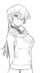  1girl breasts closed_mouth commentary_request greyscale highres long_hair looking_at_viewer monochrome rourou_ill school_uniform simple_background skirt sleeveless smile solo tenjouin_asuka white_background yuu-gi-ou yuu-gi-ou_gx 