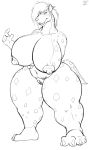  big_breasts big_hipped bigshow breasts female genitals hi_res hyaenid hyper mammal monochrome nipples odessa pussy thick_thighs 