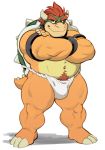  analon_(artist) anthro armband asian_clothing bowser claws clothed clothing crossed_arms east_asian_clothing eyebrows fundoshi hair horn japanese_clothing koopa male mario_bros musclegut nintendo pubes red_hair scalie shell simple_background solo spiked_shell spikes standing toe_claws topless underwear video_games white_background white_clothing white_underwear wristband 