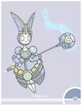  bunny bunny_focus character_name commentary cosmopoliturtle creature english_commentary frown gen_7_pokemon grey_background highres holding holding_scepter magearna magearna_(normal) mythical_pokemon no_humans pink_eyes pokemon pokemon_(creature) scepter simple_background solo 