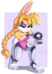  2020 5_fingers alpha_channel anthro archie_comics arm_cannon blonde_hair braided_hair breasts bunnie_rabbot cleavage clothed clothing cybernetics digital_media_(artwork) eyelashes female fingers green_eyes hair lagomorph leporid long_hair machine mammal metalpandora one_eye_closed pink_nose rabbit solo sonic_the_hedgehog_(archie) sonic_the_hedgehog_(comics) sonic_the_hedgehog_(series) watermark 