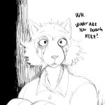  1:1 anthro beastars bodily_fluids canid canine canis comic dialogue hi_res hladilnik legoshi_(beastars) male mammal monochrome solo tears wolf 