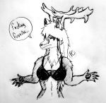  anthro black_and_white bra canid canine canis capreoline cervid clothing female fur horn hybrid lucypher_(xdreamers) mammal monochrome rcblackdie reindeer simple_background solo underwear white_background wolf 