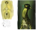  anthro belly big_belly bulge clothing dialogue english_text giraffe giraffid girly hi_res lemonscentedbiscut long_neck long_tongue male male_pred mammal navel neck_bulge oral_vore solo_focus swallowing text thong tongue underwear vore wide_hips 