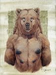  3:4 anthro black_nipples black_nose braided_hair brown_bear brown_body brown_fur brown_hair female fur green_eyes grizzly_bear hair mammal multi_nipple nipples scale_(artist) solo ursid ursine whiskers 