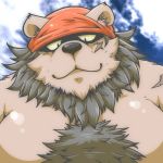  1:1 2015 anthro beard black_nose brown_body brown_fur facial_hair fur hairy kemono male mammal moobs outside overweight overweight_male portrait scar solo suishou0602 ursid 