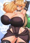  absurd_res alternate_species big_breasts blonde_hair bowser bowsette_meme breasts camel_toe cleavage clothed clothing collar crossgender crown female hair hi_res huge_breasts humanoid humanoidized looking_at_viewer mario_bros meme nintendo pose questzer smile solo spiked_collar spikes super_crown video_games wide_hips 
