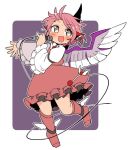  1girl animal_ears blush boots brown_dress brown_footwear commentary_request dress feathered_wings frills full_body grey_eyes hand_up holding holding_microphone ini_(inunabe00) jewelry long_sleeves looking_at_viewer microphone mystia_lorelei no_hat no_headwear open_mouth outstretched_arm pink_hair shirt short_hair single_earring smile solo sweat touhou white_shirt wide_sleeves winged_footwear wings 