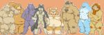  2014 absurd_res anthro barazoku belly blue_body bovid bovine brown_body brown_fur canid canine canis cattle domestic_dog eyes_closed felid fur group hi_res humanoid_hands kemono lion male mammal marine moobs muscular nipples overweight overweight_male pantherine pecs pubes simple_background suid suina suishou0602 sus_(pig) tusks ursid wild_boar 