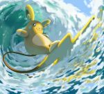  alolan_form alolan_raichu closed_mouth commentary english_commentary gen_7_pokemon pinkgermy pokemon smile surfing water waves 
