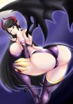  big_breasts big_butt black_hair breasts butt demon demon_humanoid female hair hi_res huge_butt humanoid long_hair looking_back membrane_(anatomy) membranous_wings night one_eye_closed questzer wings wink 