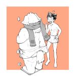  ... 1:1 anthro bandaid_protagonist_(tas) blush canid canine canis cu_sith_(tas) domestic_dog duo fluffy fluffy_tail h_s_050 human male mammal overweight overweight_male scale tokyo_afterschool_summoners towel video_games 