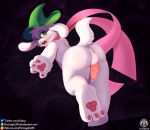  anthro balls bovid caprine claws clothing deltarune dripping_wet eyewear from_behind_angle genitals glasses goat hat headgear headwear hi_res male mammal paws penis ralsei rear_view scarf senz solo standing text url video_games 