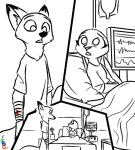  2020 anthro bandage bed canid canine comic disney duo fox fur furniture hospital_bed inner_ear_fluff inside judy_hopps lagomorph leporid looking_at_another mammal nick_wilde on_bed rabbit red_fox theblueberrycarrots tuft under_covers zootopia 