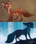  2018 absurd_res brown_body brown_fur canid canine disney english_text feral feralized fox fur green_eyes hi_res leg_markings light lighting mammal markings nick_wilde qalcove red_fox signature socks_(marking) text waterfall zootopia 