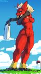  9:16 anthro areola blaziken bodily_fluids breasts cayenne_(blazefox2) exercise female genitals hi_res kawfee nintendo nipples nude outside pok&eacute;mon pok&eacute;mon_(species) pussy red_body red_nipples solo sweat video_games 