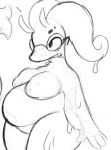  2020 4_fingers antennae_(anatomy) anthro areola belly big_belly big_breasts black_and_white breasts dragon eyewear featureless_crotch female fingers freckles glasses goodra iaredumbo monochrome nintendo nipples nude pok&eacute;mon pok&eacute;mon_(species) portrait puffy_areola short_stack sketch slime solo thick_thighs three-quarter_portrait video_games 