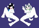  anthro anthrofied anus bottomless breasts clothed clothing duo female genitals gesture hair hi_res looking_at_viewer mammal nipples open_mouth pussy tem temmie_(undertale) tongue undertale v_sign video_games white_body 
