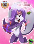  &lt;3 &lt;3_eyes 5_fingers 5_toes anthro bow eyelashes female fifi_la_fume fingers hair happy hi_res holidays mammal mephitid navel pink_background pink_nose purple_body purple_eyes purple_hair signature silent-sid_1992 simple_background skunk solo tiny_toon_adventures toes valentine&#039;s_day warner_brothers white_body 