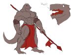  4:3 clothed clothing crocodilian daikuhiroshiama english_text loincloth_down male melee_weapon muscular polearm rak_wraithraiser reptile scalie solo spear text topless tower_of_god weapon 