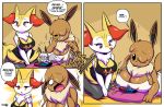  2020 4_fingers anthro bangs big_breasts bodily_fluids braixen breast_size_difference breasts brit_(joaoppereiraus) cleavage clothed clothing controller dialogue digital_media_(artwork) eevee english_text eve_(joaoppereiraus) eyes_closed fan_character female fingers game_controller group hair hair_over_eye hi_res huge_breasts inner_ear_fluff joaoppereiraus joycon_controller macro male nintendo nintendo_controller nintendo_switch one_eye_obstructed open_mouth pok&eacute;mon pok&eacute;mon_(species) shaze shocked signature speech_bubble sweat text thick_thighs tuft video_games 