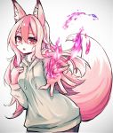  2020 5_fingers anthro breasts canid canine chest_tuft clothed clothing female fingers fluffy fluffy_tail fox fur hair hi_res inner_ear_fluff long_hair mammal nazuna_hiwatashi open_mouth pink_body pink_eyes pink_fur pink_hair ray65189008 simple_background studio_trigger sweater topwear translucent translucent_hair tuft white_body white_fur 