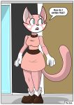  absurd_res after_transformation anthro breasts comic domestic_cat felid feline felis female fur gender_transformation green_eyes hi_res male mammal pink_body pink_fur rex_equinox shima_luan super_planet_dolan transformation 