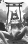  animal_humanoid balls big_breasts big_penis bodily_fluids breasts canid canid_humanoid canine canine_humanoid day detailed_background erection fate_(series) fox_humanoid genital_fluids genitals greyscale gynomorph hair hi_res holding_object holding_sword holding_weapon humanoid humanoid_genitalia humanoid_penis inner_ear_fluff intersex jiffic katana light light_skin long_hair looking_at_viewer mammal mammal_humanoid melee_weapon monochrome navel nipples nude on_ground outside penis precum presenting presenting_penis sitting sky smile solo spread_legs spreading sunlight suzuka_gozen sword torii tree tuft weapon 