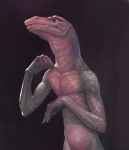  5_fingers anthro athletic biped digital_media_(artwork) fingers klongi lizard male nude reptile scales scalie simple_background solo 