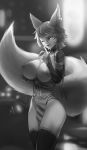  animal_humanoid areola big_breasts big_tail blurred_background breasts canid canid_humanoid canine canine_humanoid city clothed clothing curvy_figure exposed_breasts eyelashes female flashing fluffy fluffy_tail fox_humanoid fur gesture glowing glowing_eyes greyscale hair hi_res hourglass_figure huge_breasts humanoid inner_ear_fluff jiffic legwear light_skin looking_at_viewer mammal mammal_humanoid monochrome nipples one_eye_closed outside partially_clothed public rei shirt_pull shush skimpy small_waist smile solo standing thick_tail thigh_highs tuft white_body white_fur white_hair wide_hips wink 