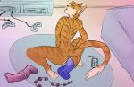  2015 anal anal_beads anal_masturbation anal_penetration anthro anthro_penetrated balls butt dildo dildo_sitting domestic_cat felid feline felis genitals kittentits looking_back lube male male_penetrated mammal masturbation open_mouth penetration sex_toy solo toying_self 