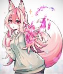  2020 5_fingers anthro breasts canid canine chest_tuft clothed clothing female fingers fluffy fluffy_tail fox fur hair hi_res inner_ear_fluff long_hair mammal nazuna_hiwatashi open_mouth pink_body pink_eyes pink_fur pink_hair ray65189008 sparkles studio_trigger sweater topwear translucent translucent_hair tuft white_body white_fur 