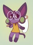  3_eyes anthro big_ears buxbi chibi clothing domestic_cat ear_piercing ear_ring eyewear felid feline felis glasses hairless hairless_cat male mammal multi_eye net piercing sammy_(buxbi) solo sphynx_(cat) 