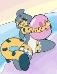  ambiguous_gender anthro ball beach beach_ball blue_eyes clothing cremacat digital_drawing_(artwork) digital_media_(artwork) felid flat_colors fur girly hi_res jaguar kneeling legwear looking_at_viewer mammal pantherine seaside solo spots spotted_body spotted_fur swuimsuit yellow_body yellow_fur 