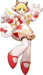  1girl alternate_costume android animal_ears armor bell blonde_hair cat_paws cat_tail cinnamon eyebrows_visible_through_hair green_eyes heart highres official_art orb paws ribbon rockman_x_dive smile symbol tail white_day 