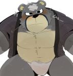  2020 animal_crossing anthro asian_clothing belly black_nose blush bulge clothing curt_(animal_crossing) east_asian_clothing erection erection_under_clothing fundoshi hi_res hyaku_(artist) japanese_clothing japanese_text kemono male mammal nintendo overweight overweight_male simple_background solo tenting text underwear ursid video_games white_background 