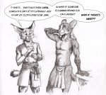  0laffson 2020 5_fingers anthro caracal caracal_(genus) clothed clothing english_text felid feline female fingers hi_res loincloth male mammal smile text traditional_media_(artwork) 