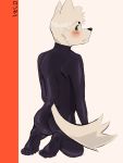  absurd_res anthro arctic_fox butt canid canine clothing feet fox hi_res male mammal paws rubber rubber_suit shiny_(disambiguation) solo 