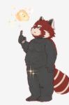  2016 ailurid anthro balls black_body black_fur censored fur genitals humanoid_hands kemono male mammal penis red_body red_fur red_panda simple_background slightly_chubby solo white_background yakiniku young 