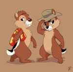  2020 3_toes 4_fingers anthro brother brown_body brown_fur chip_&#039;n_dale_rescue_rangers chip_(disney) chipmunk clothing dale_(disney) digital_media_(artwork) disney duo fingers fur ground_squirrel hat headgear headwear male mammal rodent sciurid sibling signature smile thelupinprincess toes 