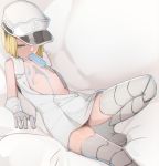  1girl bleach blonde_hair flower food gloves hat liltotto_lamperd looking_at_viewer lying on_back open_clothes popsicle redb short_hair solo thighhighs white_gloves white_legwear yellow_eyes 