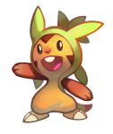  :d black_eyes burnbuckie chespin commentary creature english_commentary full_body gen_6_pokemon happy highres no_humans open_mouth pokemon pokemon_(creature) simple_background smile solo white_background 