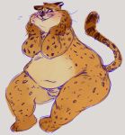  animal_genitalia anthro balls belly benjamin_clawhauser blush cheetah disney embarrassed felid feline fully_sheathed genitals male mammal navel niichan overweight sheath solo spots spotted_body zootopia 